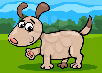 Cartoon Illustration of Cute Little Dog or Puppy in the Park