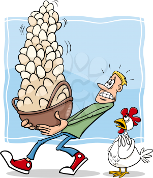 Cartoon Humor Concept Illustration of Dont Put All your Eggs in One Basket Saying or Proverb