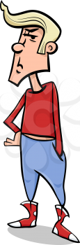 Cartoon Illustration of Angry or Offended Teenager Boy