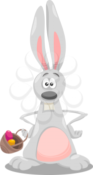 Cartoon Illustration of Funny Easter Bunny with Eggs in the Basket