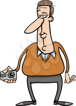 Cartoon Illustration of Man Taking Photo from hidden Camera