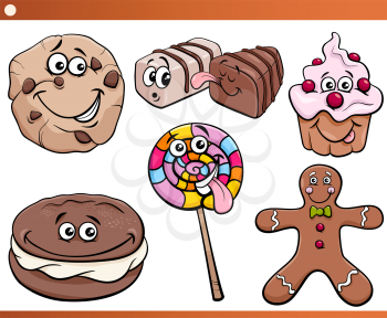 Cartoon Illustration of Funny Sweets and Cookies Set