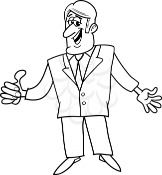 Black and White Cartoon Illustration of Man or Businessman with OK Gesture