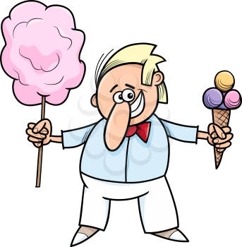Cartoon Illustration of Ice Cream and Candy Floss Seller Character