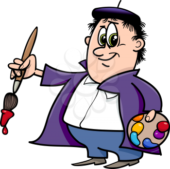 Cartoon Illustration of Painter Artist with Palette and Brush