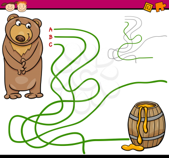 Cartoon Illustration of Education Path or Maze Game for Preschool Children with Bear and Honey
