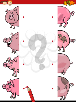 Cartoon Illustration of Education Join Elements Game for Preschool Children with Pig Animal Characters