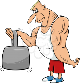 Cartoon Illustrations of Athlete or Strong Man Sportsman with Weight