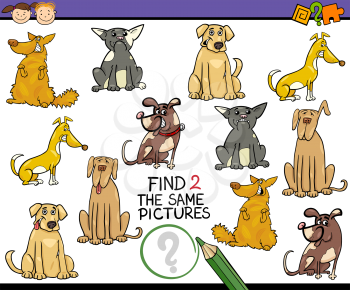 Cartoon Illustration of Kindergarten Educational Game for Preschool Children with Dogs