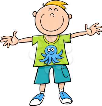 Cartoon Illustration of Happy Boy Character
