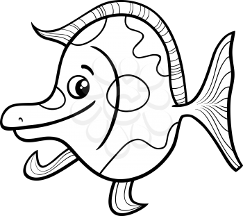 Black and White Cartoon Illustration of Funny Exotic Fish Sea Life Animal for Coloring Book