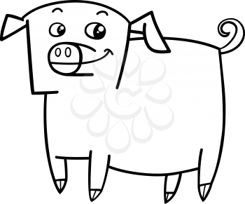 Black and White Cartoon Illustration of Funny Pig Farm Animal Character for Coloring Book
