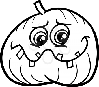 Black and White Cartoon Illustration of Halloween Jack Lantern Pumpkin Coloring Page