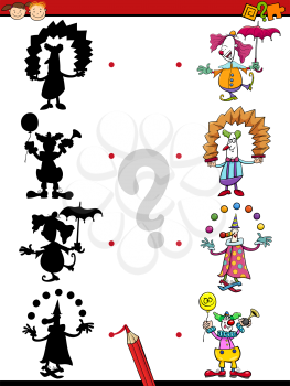 Cartoon Illustration of Education Shadow Task for Preschool Children with Clowns