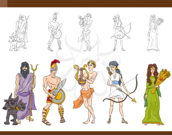 Cartoon Illustration of Mythological Greek Gods and Goddesses Collection