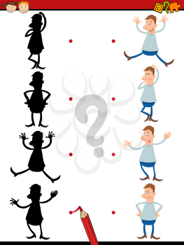 Cartoon Illustration of Educational Shadow Task for Children with Funny Man Characters