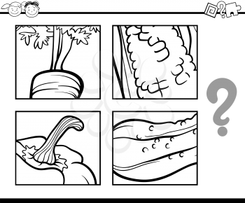 Black and White Cartoon Illustration of Education Task for Preschool Children od Guess the Vegetables for Coloring