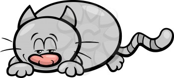 Cartoon Illustration of Sleepy Happy Cat Animal Character