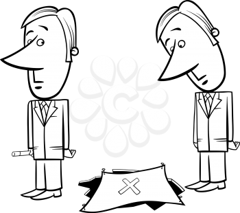 Black and White Concept Cartoon Illustration of Businessman and the Trap