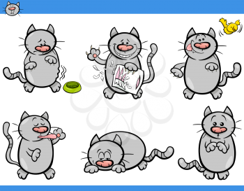 Cartoon Illustration of Funny Cats Animal Characters Set