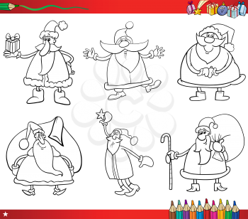 Coloring Book Cartoon Illustration of Black and White Christmas Themes Set with Santa Claus Characters