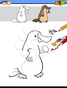 Cartoon Illustration of Drawing and Coloring Educational Task for Preschool Children with Platypus Character