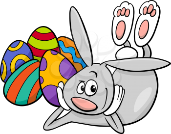 Cartoon Illustration of Easter Bunny Character with Paschal Egg