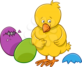 Cartoon Illustration of Little Chicken or Chick which was Hatched from an Easter Egg