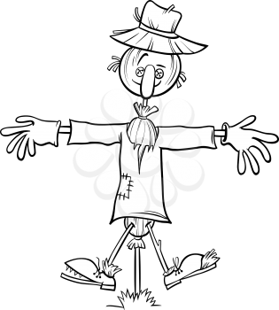 Black and White Cartoon Illustration of Scarecrow Fantasy Character for Coloring Book