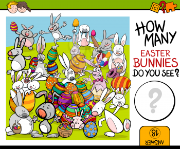 Cartoon Illustration of Educational Counting Task for Preschool Children with Easter Bunny Characters