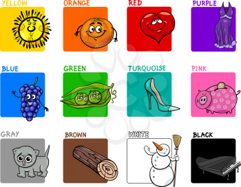 Cartoon Illustration of Primary Colors Educational Set for Preschool Children