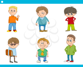 Cartoon Illustration of School or Preschool Age Boys Children Characters Set