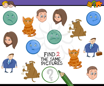 Cartoon Illustration of Find The Same Pictures Educational Activity for Preschool Children