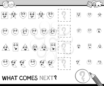 Black and White Cartoon Illustration of Completing the Pattern Educational Activity Task for Preschool Children Coloring Book with Geometric Shapes