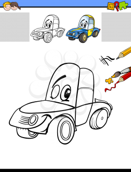 Cartoon Illustration of Drawing and Coloring Educational Activity Task for Preschool Children with Car Character
