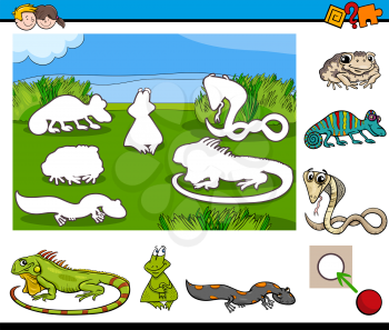 Cartoon Illustration of Educational Activity for Preschool Children with Reptile and Amphibian Animal Characters