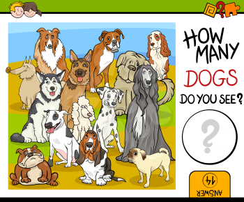Cartoon Illustration of Educational Counting Game for Children with Purebred Dog Characters