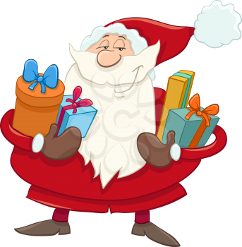 Cartoon Illustration of Santa Claus with Christmas Presents