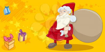 Greeting Card Cartoon Illustration of Santa Claus Character with Sack on Christmas Time