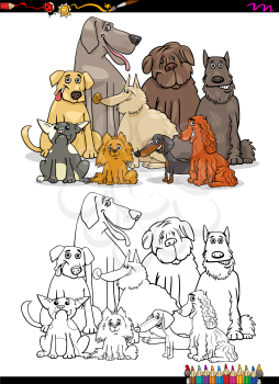 Cartoon Illustration of Purebred Dog Pet Characters Group Coloring Book