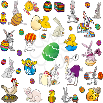 Cartoon Illustration of Easter Characters and Objects Clip Art Set
