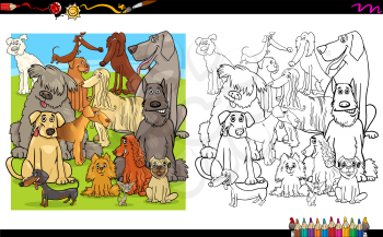 Cartoon Illustration of Purebred Dog Characters Coloring Book Activity