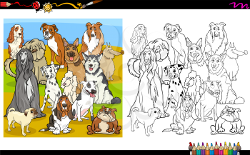 Cartoon Illustration of Purebred Dogs Group Coloring Book Activity