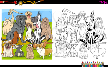Cartoon Illustration of Purebred Dogs Coloring Book Activity