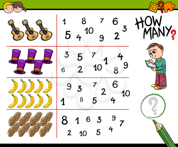 Cartoon Illustration of Educational Counting Activity for Children