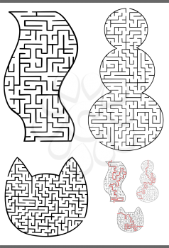 Set of Black and White Mazes or Labyrinths Activity Games
