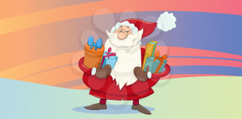 Greeting Card Cartoon Illustration of Santa Claus with Christmas Presents
