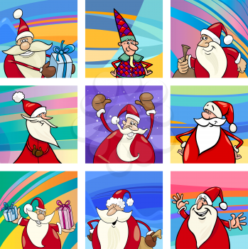 Cartoon Illustration of Christmas Pattern with Santa Claus Characters Set