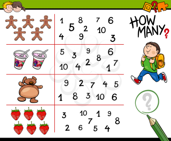 Cartoon Illustration of Educational Counting Activity for Children