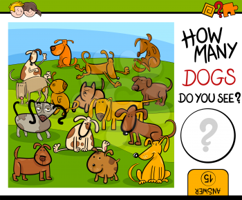 Cartoon Illustration of Educational Counting Game for Children with Cute Dog Characters